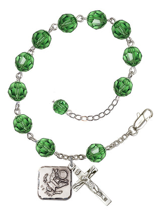 Adjustable Silver Plated 8mm Austrian Crystal Rosary Bracelet in Erinite