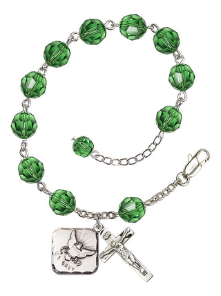 Adjustable Silver Plated 8mm Austrian Crystal Rosary Bracelet in Erinite