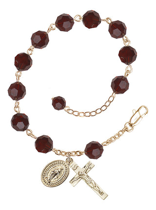 Adjustable Gold Plated 8mm Austrian Crystal Rosary Bracelet in Garnet