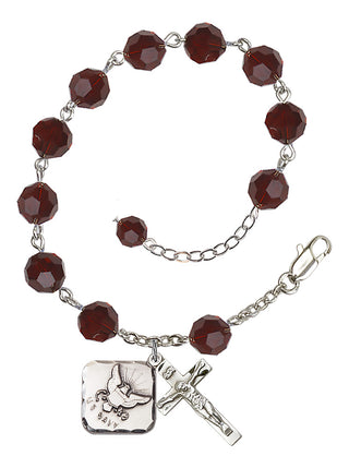 Adjustable Silver Plated 8mm Austrian Crystal Rosary Bracelet in Garnet