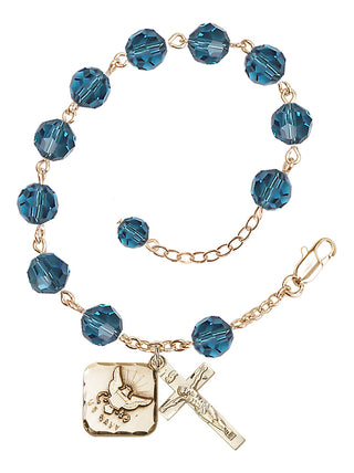 Adjustable Gold Plated 8mm Austrian Crystal Rosary Bracelet in Indocolite