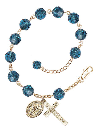 Adjustable Gold Plated 8mm Austrian Crystal Rosary Bracelet in Indocolite