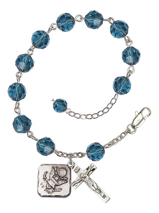 Adjustable Silver Plated 8mm Austrian Crystal Rosary Bracelet in Indocolite