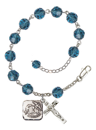 Adjustable Silver Plated 8mm Austrian Crystal Rosary Bracelet in Indocolite