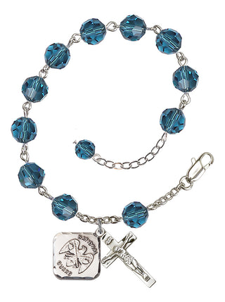 Adjustable Silver Plated 8mm Austrian Crystal Rosary Bracelet in Indocolite