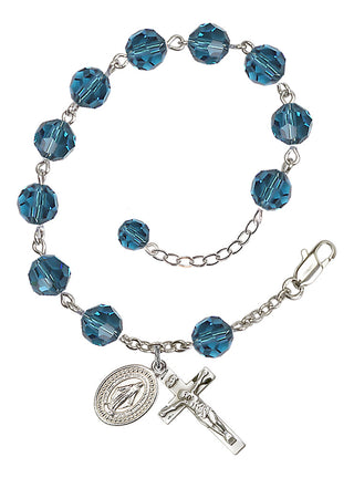 Adjustable Silver Plated 8mm Austrian Crystal Rosary Bracelet in Indocolite