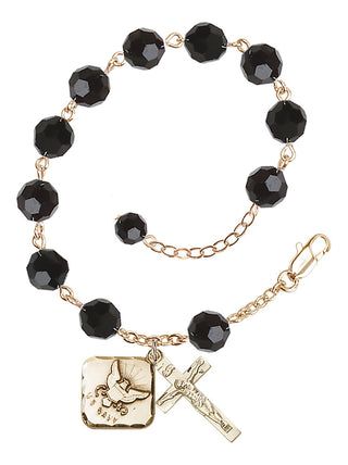 Adjustable Gold Plated 8mm Austrian Crystal Rosary Bracelet in Jet