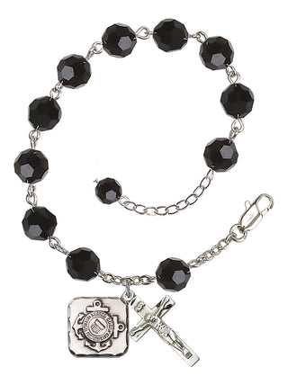 Adjustable Silver Plated 8mm Austrian Crystal Rosary Bracelet in Jet