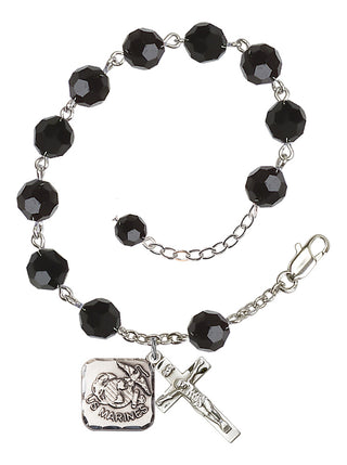 Adjustable Silver Plated 8mm Austrian Crystal Rosary Bracelet in Jet