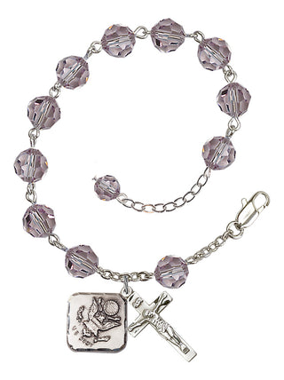 Adjustable Silver Plated 8mm Austrian Crystal Rosary Bracelet in Light Amethyst