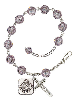 Adjustable Silver Plated 8mm Austrian Crystal Rosary Bracelet in Light Amethyst