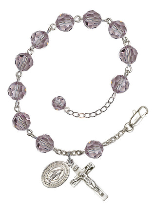 Adjustable Silver Plated 8mm Austrian Crystal Rosary Bracelet in Light Amethyst