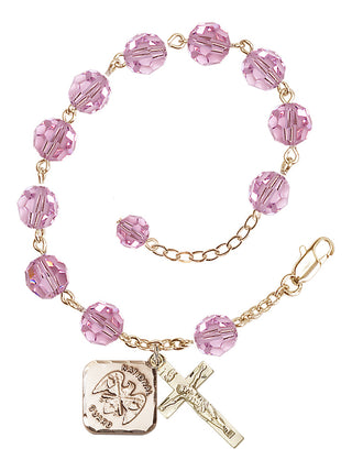 Adjustable Gold Plated 8mm Austrian Crystal Rosary Bracelet in Light Rose