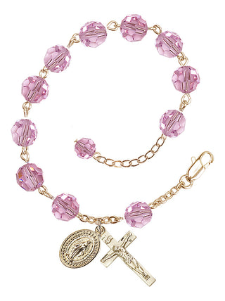 Adjustable Gold Plated 8mm Austrian Crystal Rosary Bracelet in Light Rose