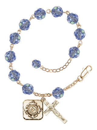 Adjustable Gold Plated 8mm Austrian Crystal Rosary Bracelet in Light Sapphire
