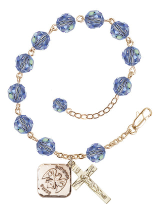Adjustable Gold Plated 8mm Austrian Crystal Rosary Bracelet in Light Sapphire