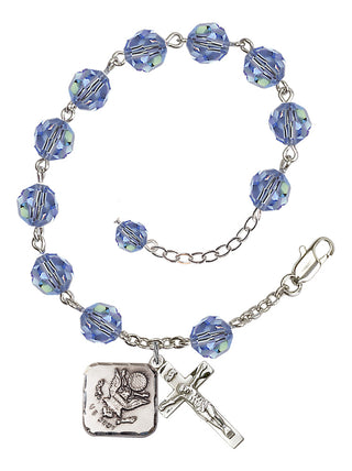 Adjustable Silver Plated 8mm Austrian Crystal Rosary Bracelet in Light Sapphire