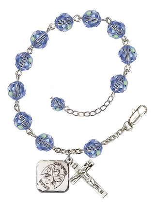 Adjustable Silver Plated 8mm Austrian Crystal Rosary Bracelet in Light Sapphire