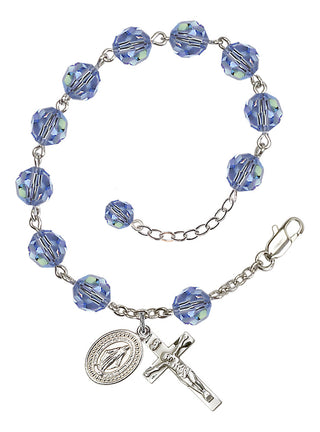 Adjustable Silver Plated 8mm Austrian Crystal Rosary Bracelet in Light Sapphire
