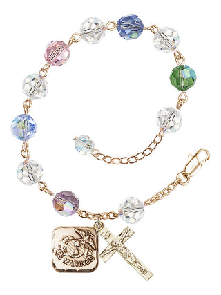 Adjustable Gold Plated 8mm Austrian Crystal Rosary Bracelet in Multi-Color