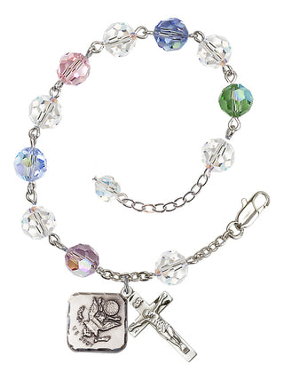 Adjustable Silver Plated 8mm Austrian Crystal Rosary Bracelet in Multi-Color