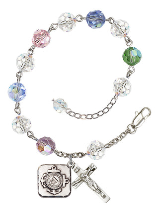 Adjustable Silver Plated 8mm Austrian Crystal Rosary Bracelet in Multi-Color