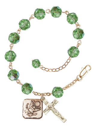 Adjustable Gold Plated 8mm Austrian Crystal Rosary Bracelet in Peridot
