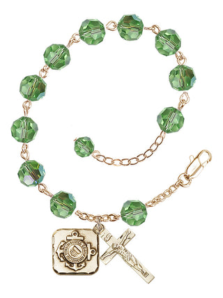 Adjustable Gold Plated 8mm Austrian Crystal Rosary Bracelet in Peridot