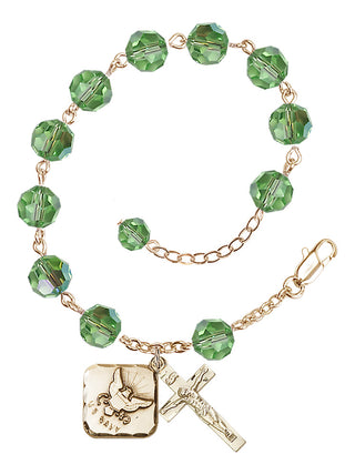 Adjustable Gold Plated 8mm Austrian Crystal Rosary Bracelet in Peridot