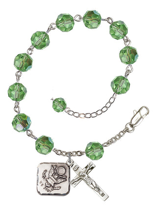 Adjustable Silver Plated 8mm Austrian Crystal Rosary Bracelet in Peridot