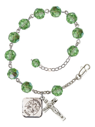 Adjustable Silver Plated 8mm Austrian Crystal Rosary Bracelet in Peridot