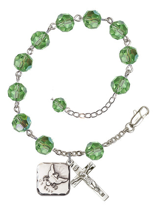 Adjustable Silver Plated 8mm Austrian Crystal Rosary Bracelet in Peridot