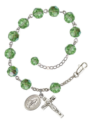 Adjustable Silver Plated 8mm Austrian Crystal Rosary Bracelet in Peridot