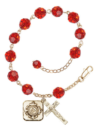 Adjustable Gold Plated 8mm Austrian Crystal Rosary Bracelet in Ruby