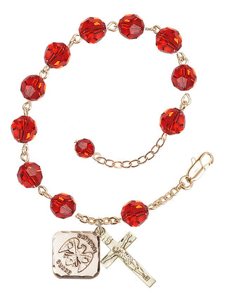 Adjustable Gold Plated 8mm Austrian Crystal Rosary Bracelet in Ruby