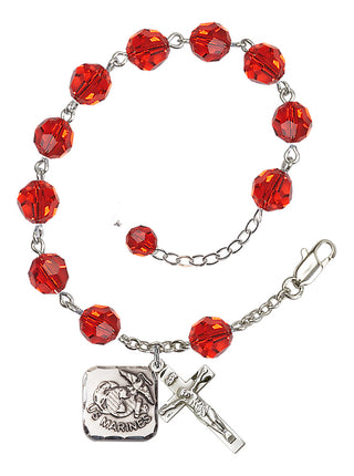 Adjustable Silver Plated 8mm Austrian Crystal Rosary Bracelet in Ruby