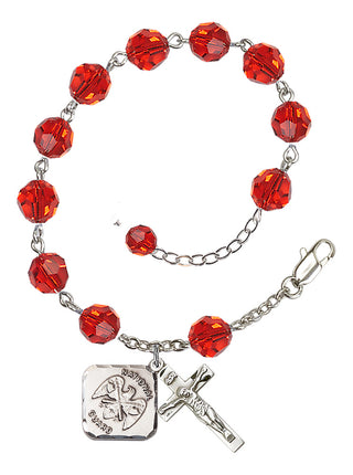 Adjustable Silver Plated 8mm Austrian Crystal Rosary Bracelet in Ruby