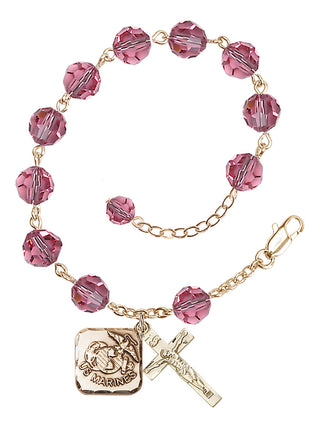 Adjustable Gold Plated 8mm Austrian Crystal Rosary Bracelet in Rose