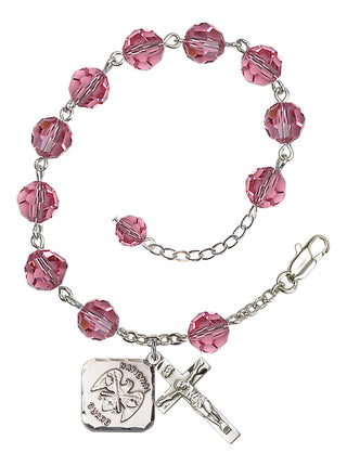 Adjustable Silver Plated 8mm Austrian Crystal Rosary Bracelet in Rose