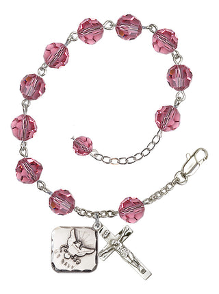 Adjustable Silver Plated 8mm Austrian Crystal Rosary Bracelet in Rose
