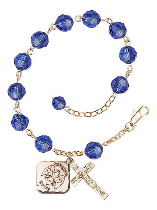 Adjustable Gold Plated 8mm Austrian Crystal Rosary Bracelet in Sapphire