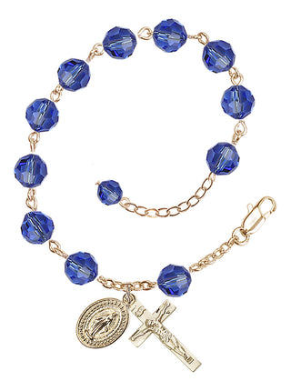 Adjustable Gold Plated 8mm Austrian Crystal Rosary Bracelet in Sapphire