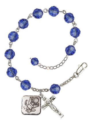 Adjustable Silver Plated 8mm Austrian Crystal Rosary Bracelet in Sapphire