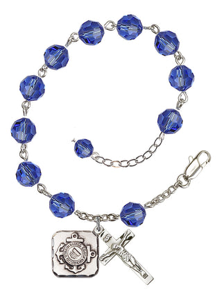 Adjustable Silver Plated 8mm Austrian Crystal Rosary Bracelet in Sapphire