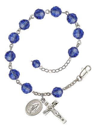 Adjustable Silver Plated 8mm Austrian Crystal Rosary Bracelet in Sapphire