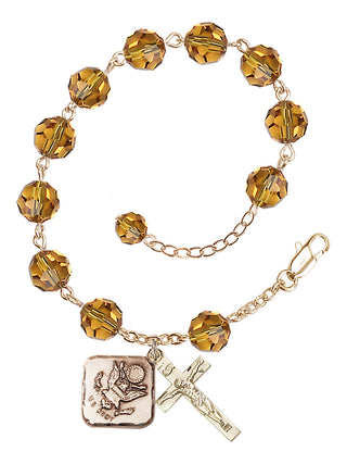 Adjustable Gold Plated 8mm Austrian Crystal Rosary Bracelet in Topaz