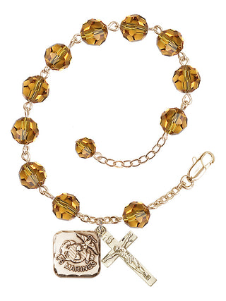 Adjustable Gold Plated 8mm Austrian Crystal Rosary Bracelet in Topaz