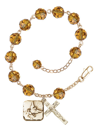 Adjustable Gold Plated 8mm Austrian Crystal Rosary Bracelet in Topaz