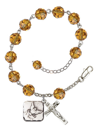 Adjustable Silver Plated 8mm Austrian Crystal Rosary Bracelet in Topaz