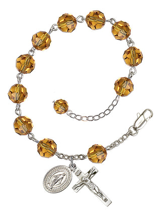Adjustable Silver Plated 8mm Austrian Crystal Rosary Bracelet in Topaz
